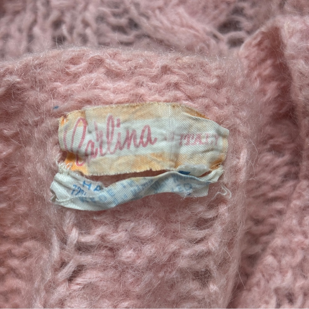 VINTAGE 50s 60s | CARLINA HANDKNIT MOHAIR WOOL BLEND ITALIAN CABLEKNIT CARDIGAN - Picture 5 of 6